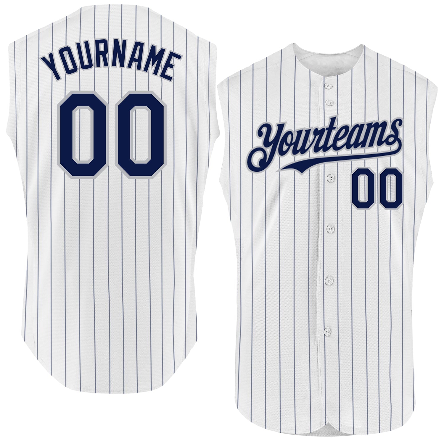 Custom White Navy Pinstripe Gray Authentic Sleeveless Baseball Jersey - Main View