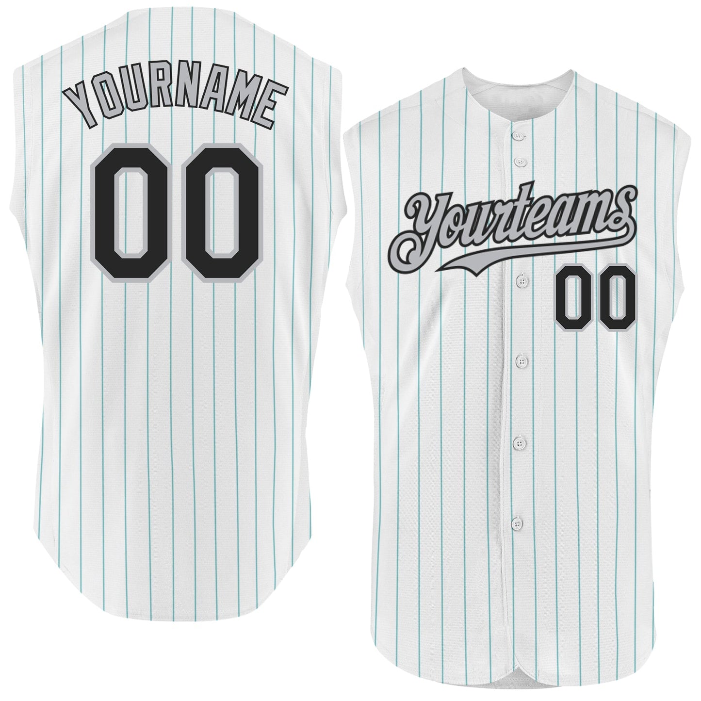Custom White Teal Pinstripe Black-Gray Authentic Sleeveless Baseball Jersey - Main View