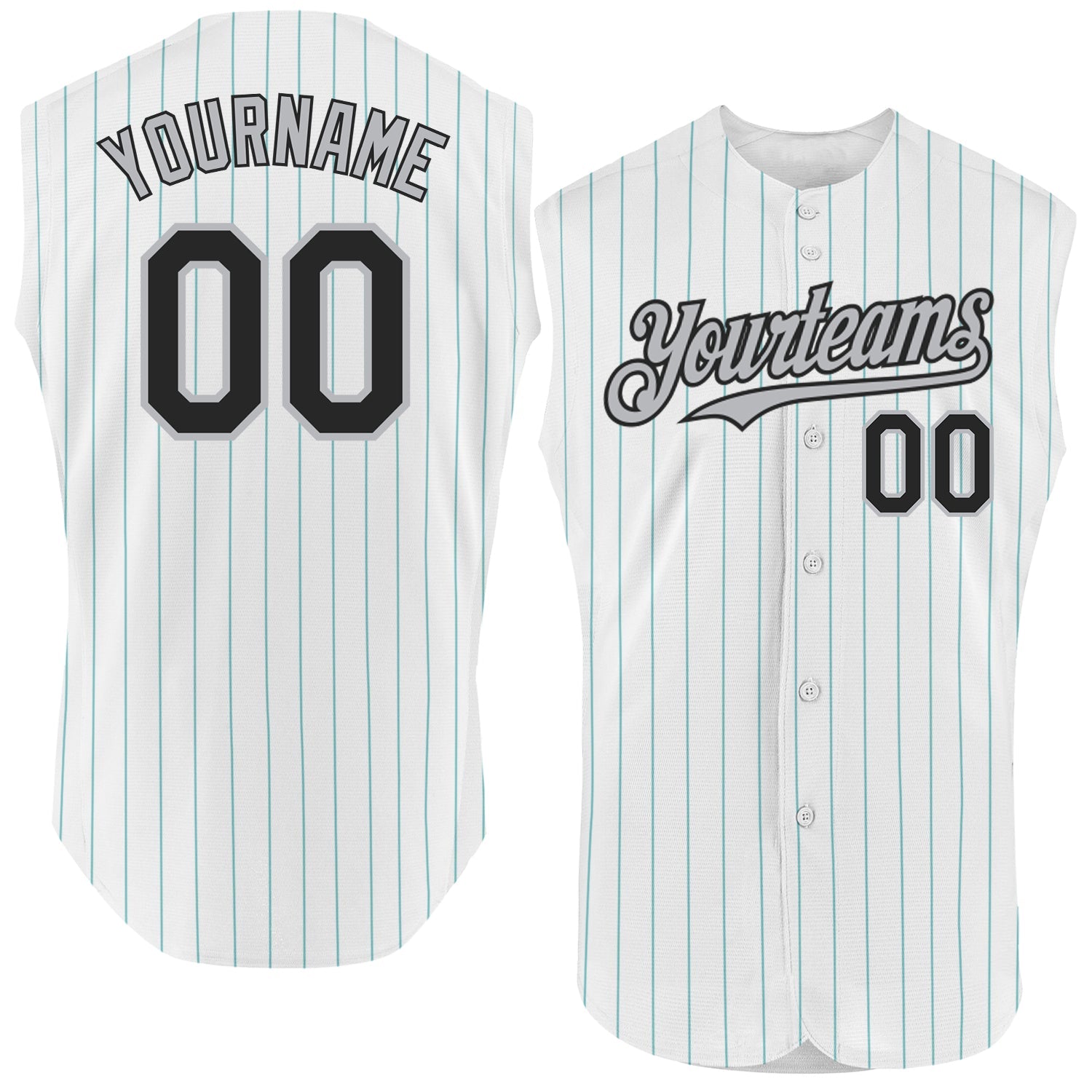 Custom White Teal Pinstripe Black-Gray Authentic Sleeveless Baseball Jersey - Main View