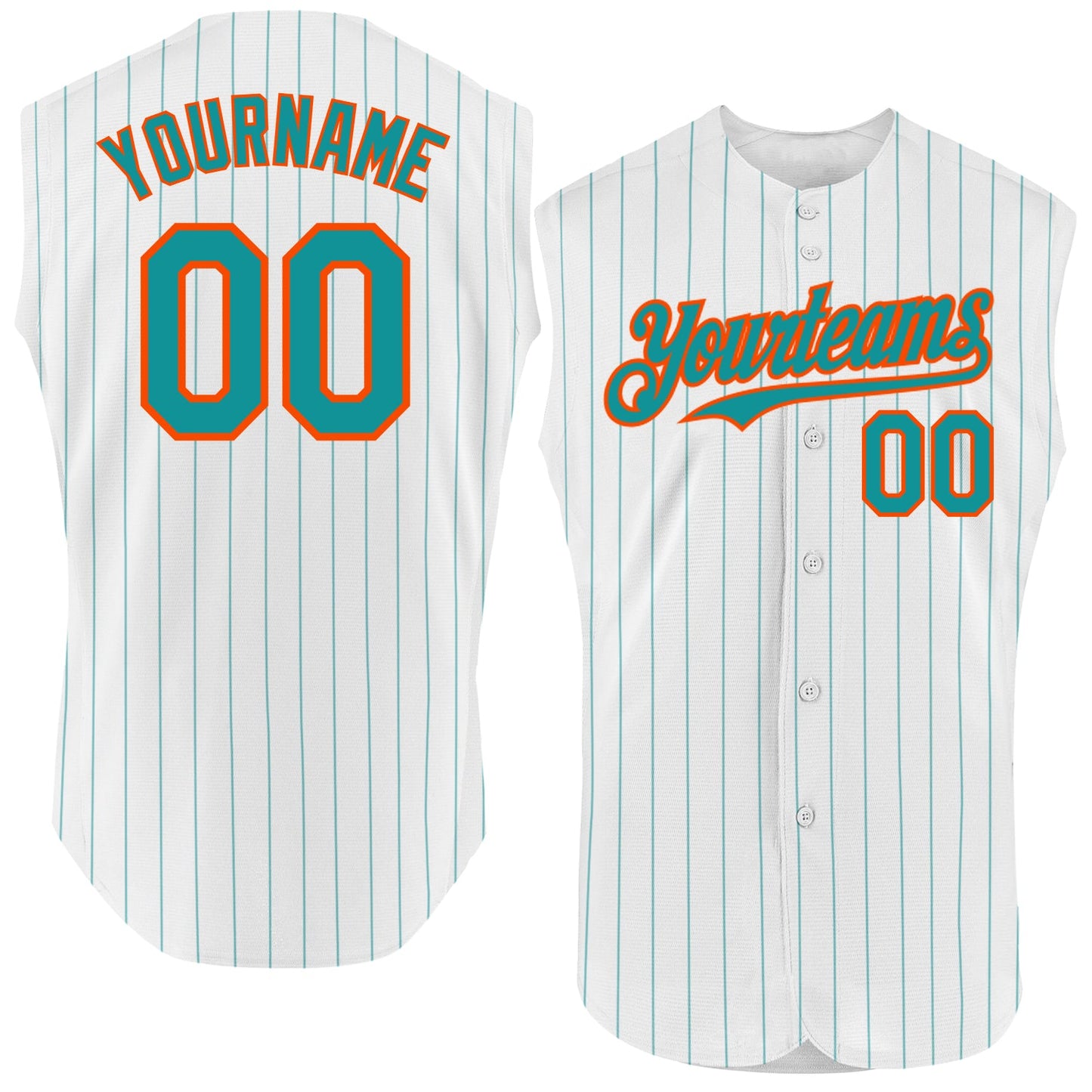 Custom White Teal Pinstripe Orange Authentic Sleeveless Baseball Jersey - Main View