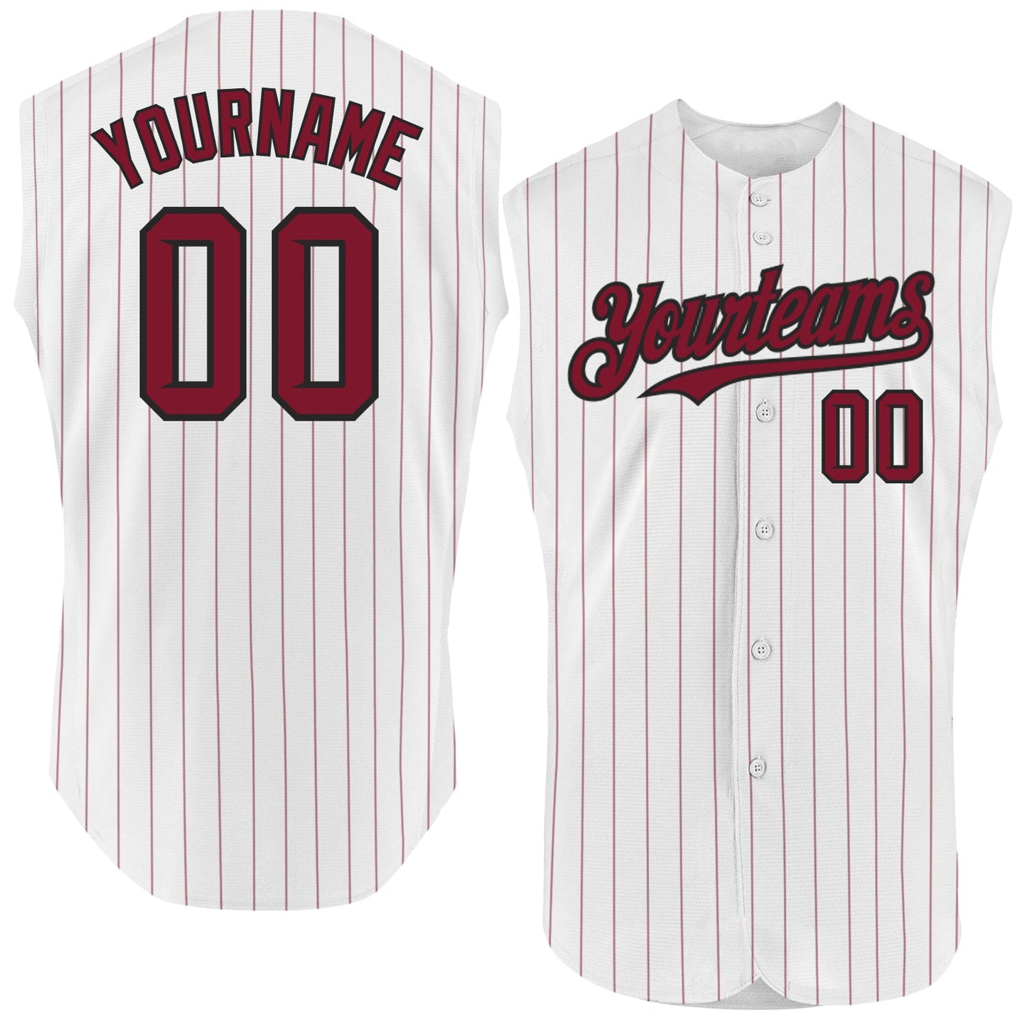Custom White Crimson Pinstripe Black Authentic Sleeveless Baseball Jersey - Main View