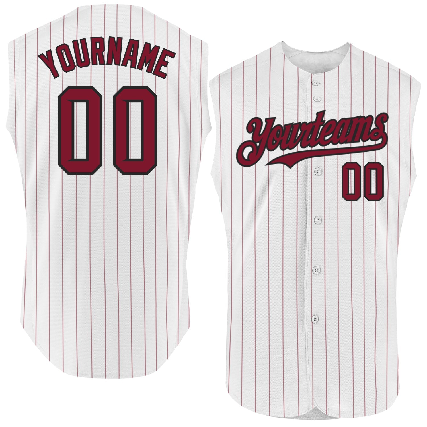 Custom White Crimson Pinstripe Black Authentic Sleeveless Baseball Jersey - Main View