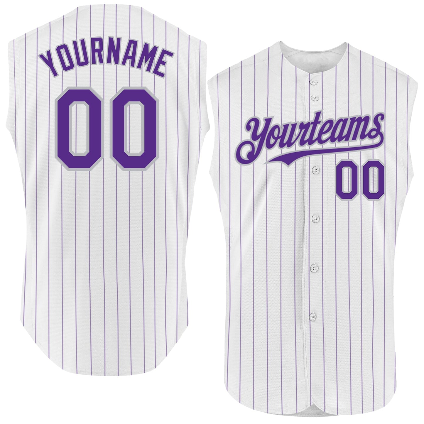 Custom White Purple Pinstripe Gray Authentic Sleeveless Baseball Jersey - Main View