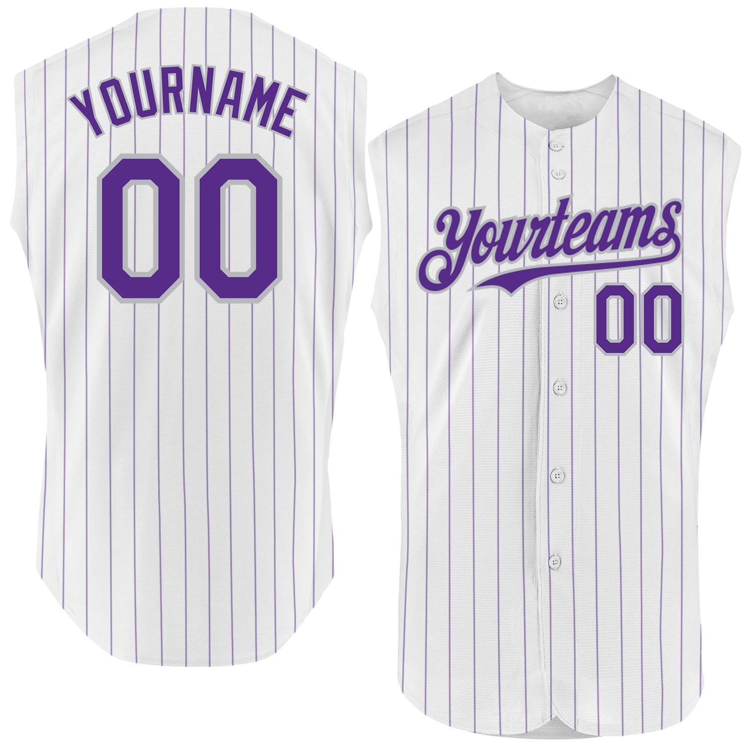 Custom White Purple Pinstripe Gray Authentic Sleeveless Baseball Jersey - Main View