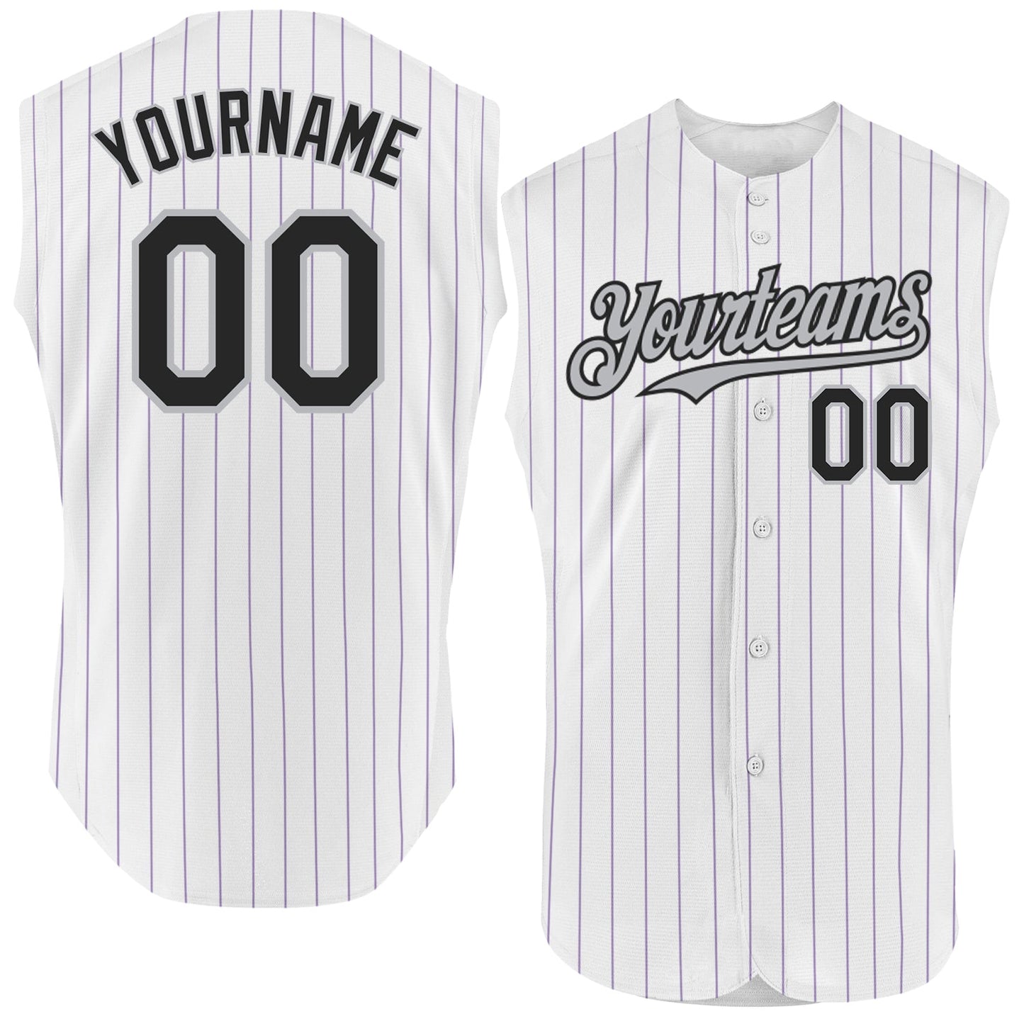 Custom White Purple Pinstripe Black-Gray Authentic Sleeveless Baseball Jersey - Main View