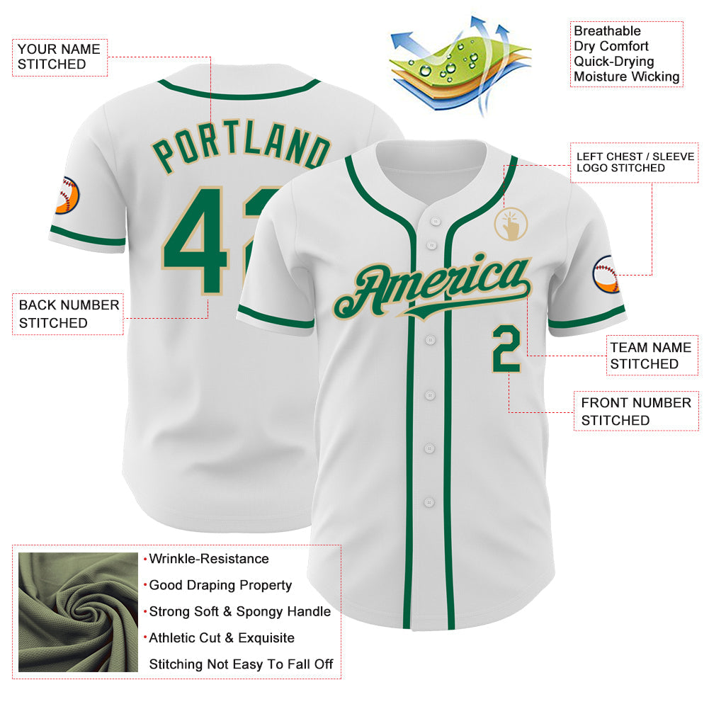 Custom White Kelly Green-Vegas Gold Authentic Baseball Jersey view 3