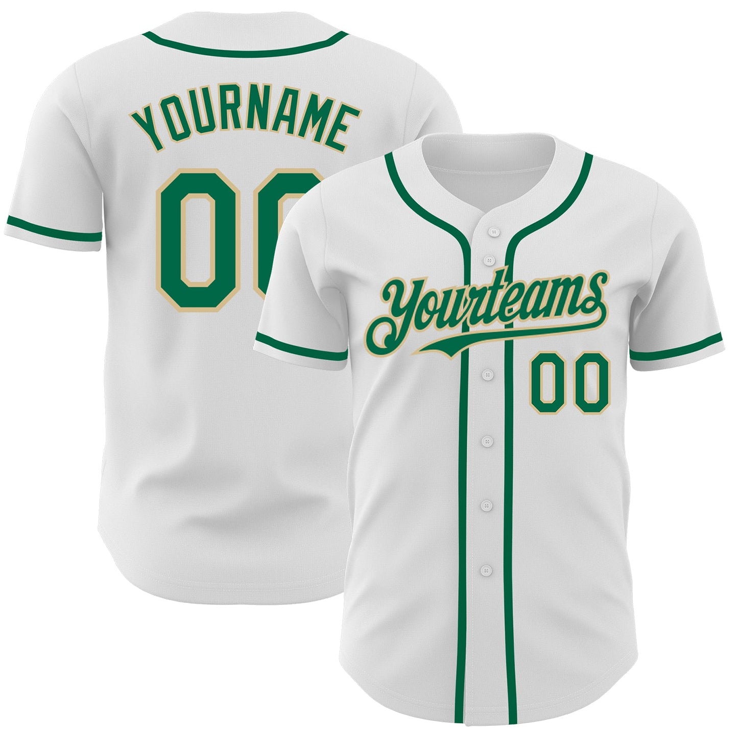 Custom White Kelly Green-Vegas Gold Authentic Baseball Jersey - Main View