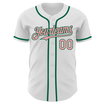 Custom White Medium Pink-Kelly Green Authentic Baseball Jersey view 2