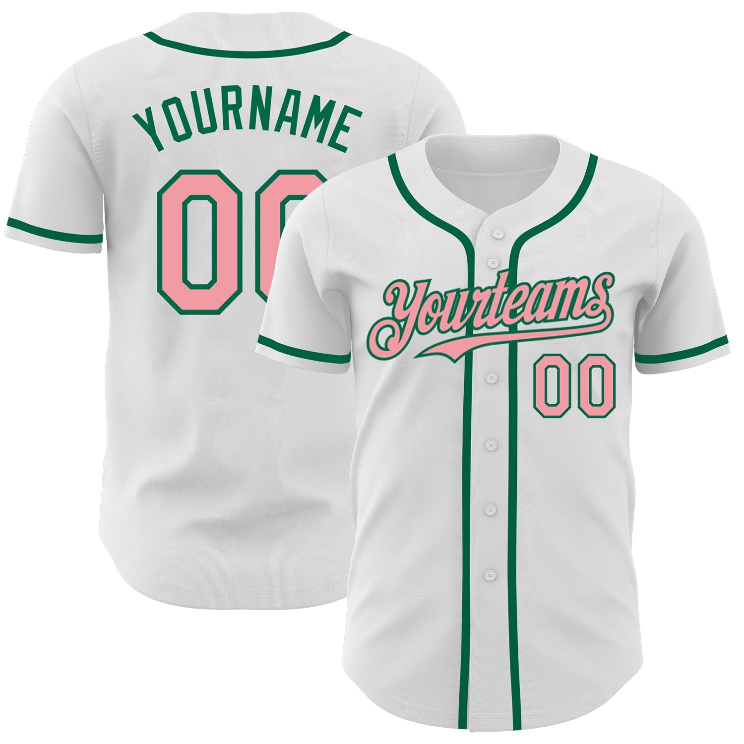 Custom White Medium Pink-Kelly Green Authentic Baseball Jersey - Main View