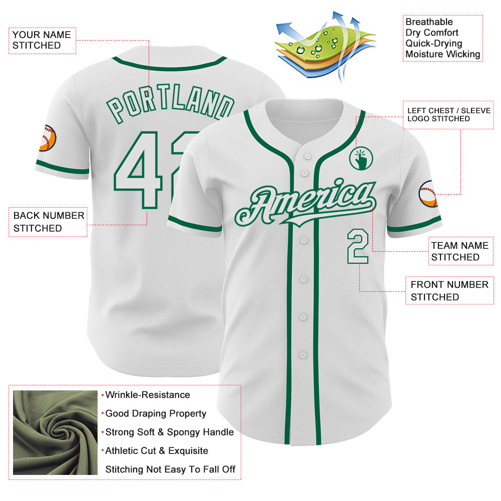 Custom White Kelly Green Authentic Baseball Jersey view 3