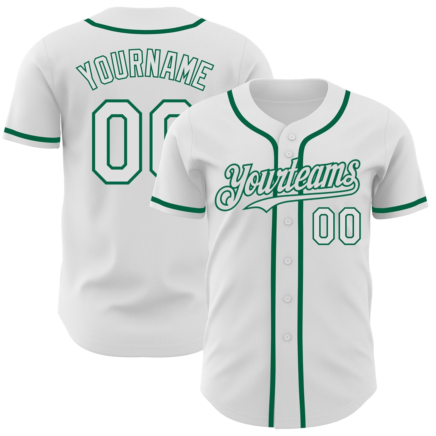 Custom White Kelly Green Authentic Baseball Jersey - Main View