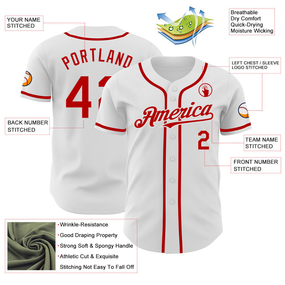 Custom White Red Authentic Baseball Jersey view 3