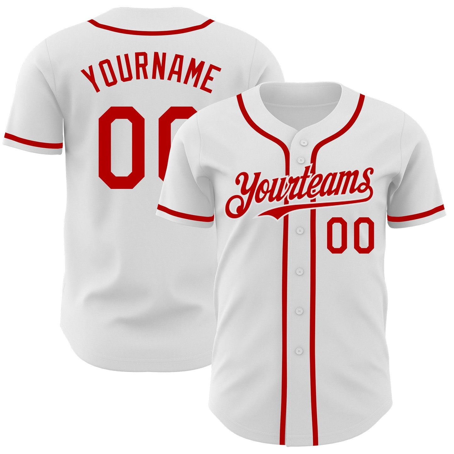 Custom White Red Authentic Baseball Jersey - Main View