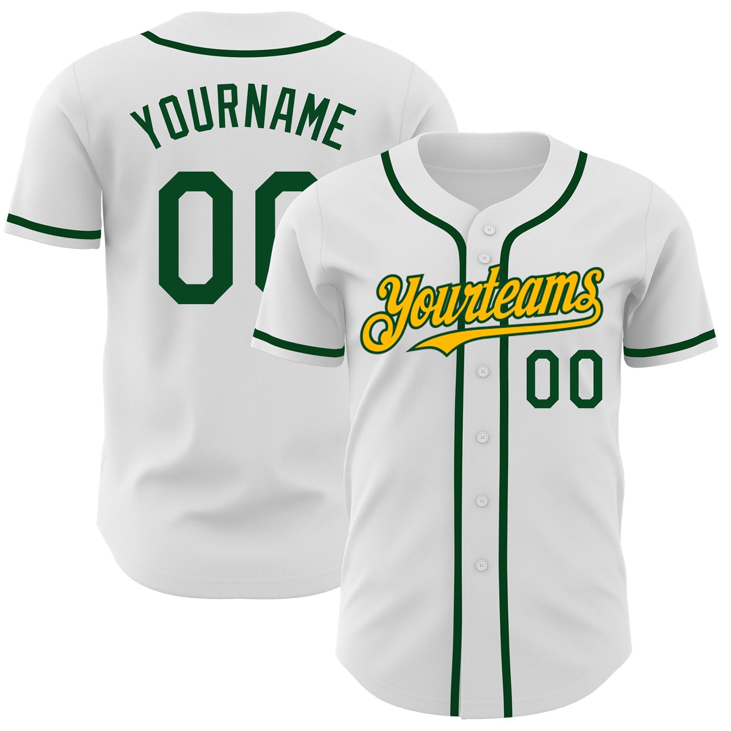 Custom White Green-Gold Authentic Baseball Jersey - Main View