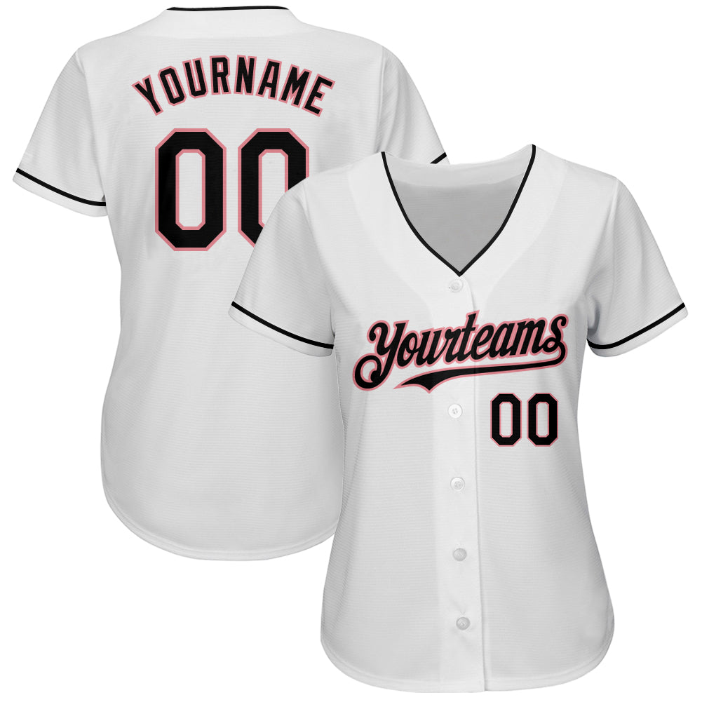 Custom White Black-Medium Pink Authentic Baseball Jersey view 2