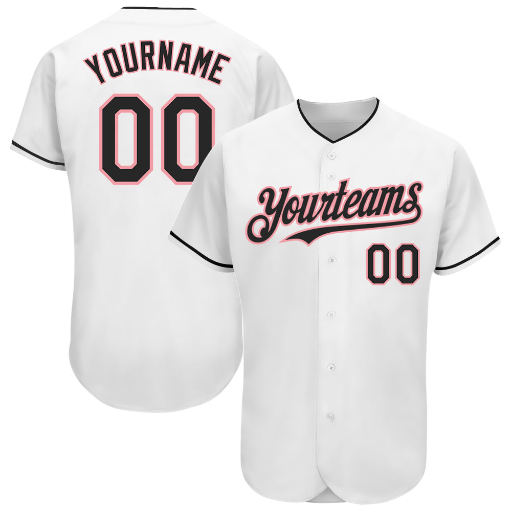Custom White Black-Medium Pink Authentic Baseball Jersey - Main View