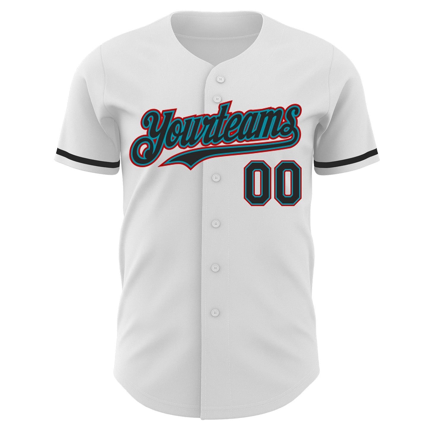 Custom White Black Teal-Red Authentic Baseball Jersey view 2