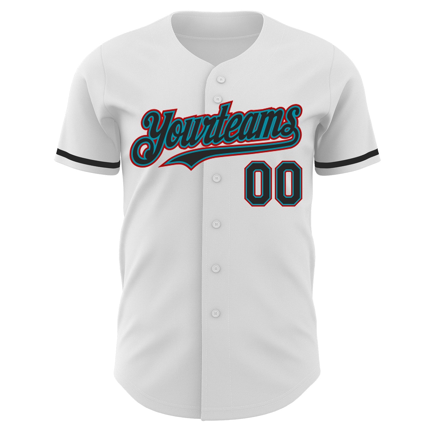 Custom White Black Teal-Red Authentic Baseball Jersey view 2