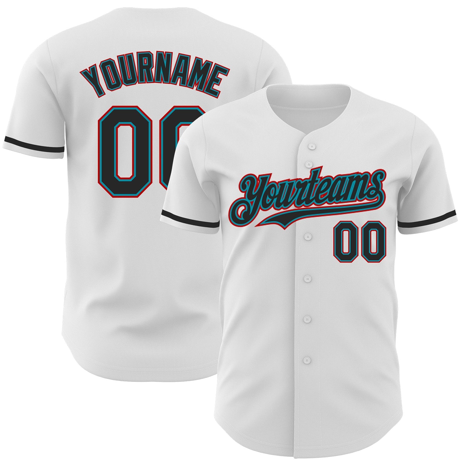 Custom White Black Teal-Red Authentic Baseball Jersey - Main View