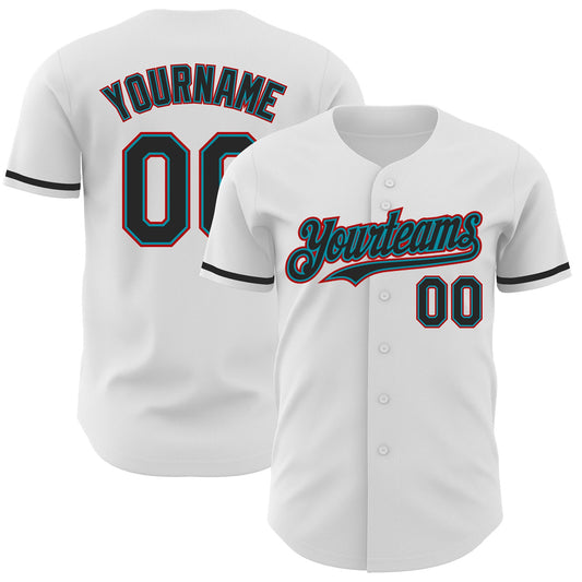 Custom White Black Teal-Red Authentic Baseball Jersey - Main View
