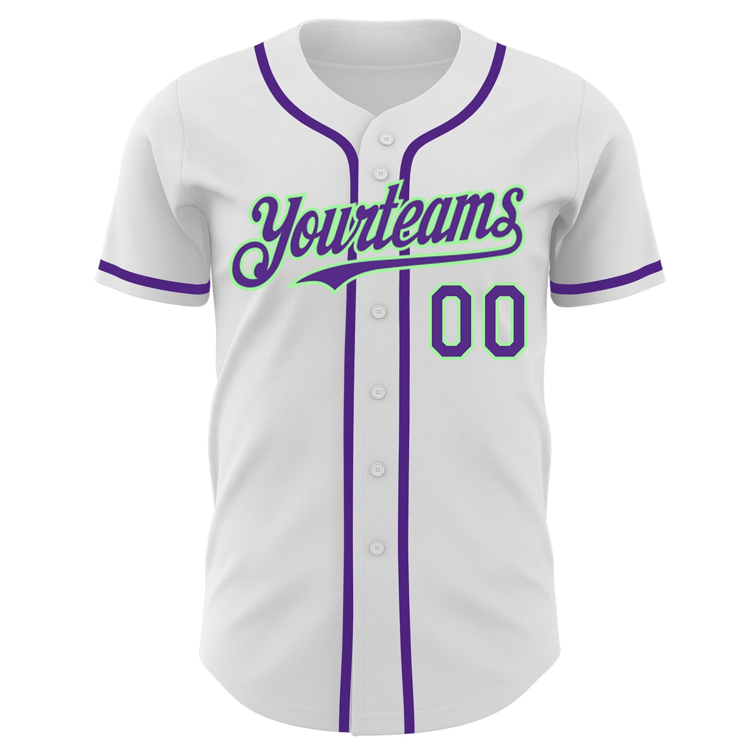Custom White Purple-Pea Green Authentic Baseball Jersey view 2