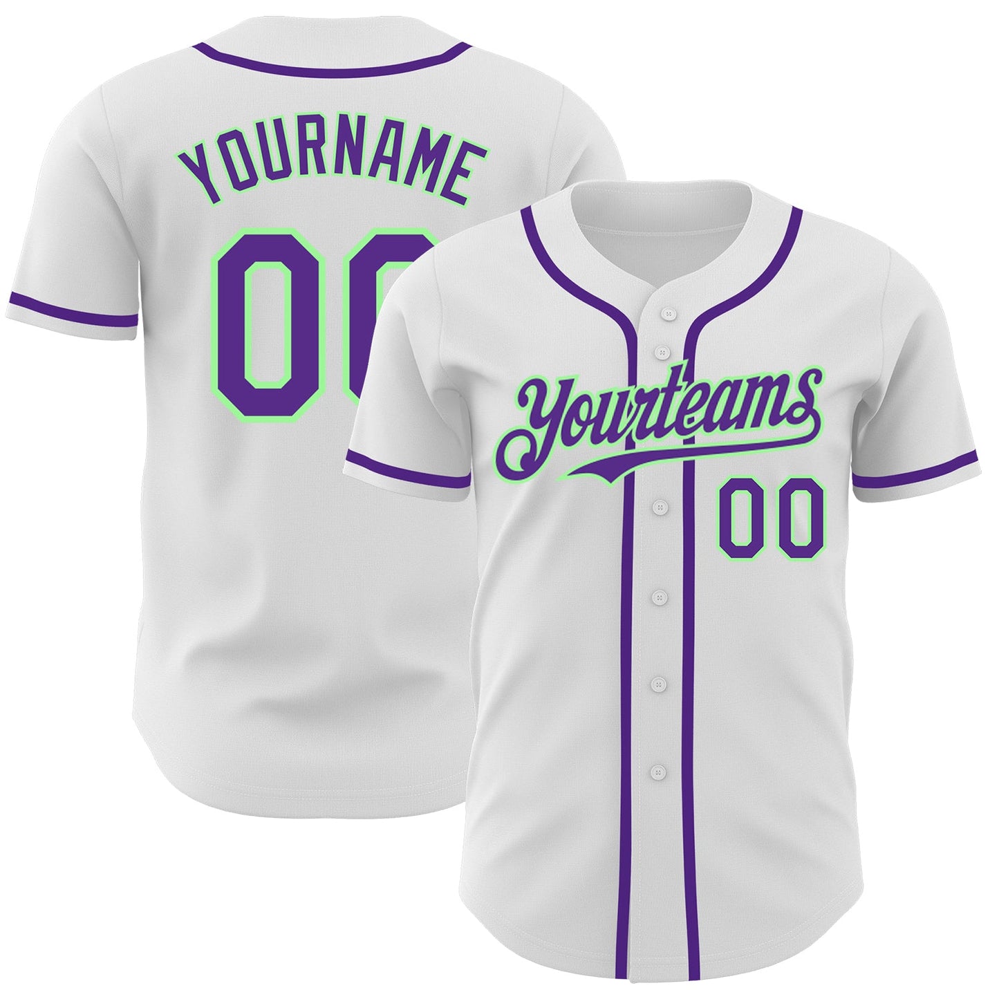 Custom White Purple-Pea Green Authentic Baseball Jersey - Main View