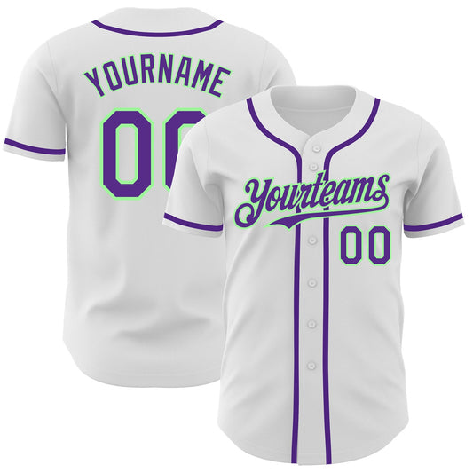 Custom White Purple-Pea Green Authentic Baseball Jersey - Main View