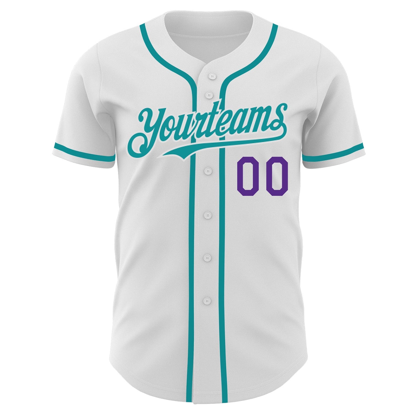 Custom White Teal-Purple Authentic Baseball Jersey view 2