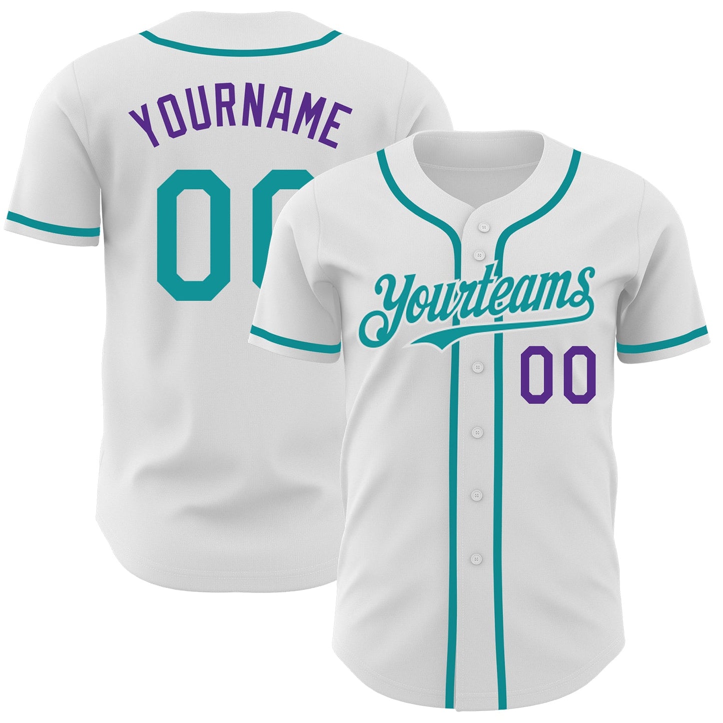 Custom White Teal-Purple Authentic Baseball Jersey - Main View
