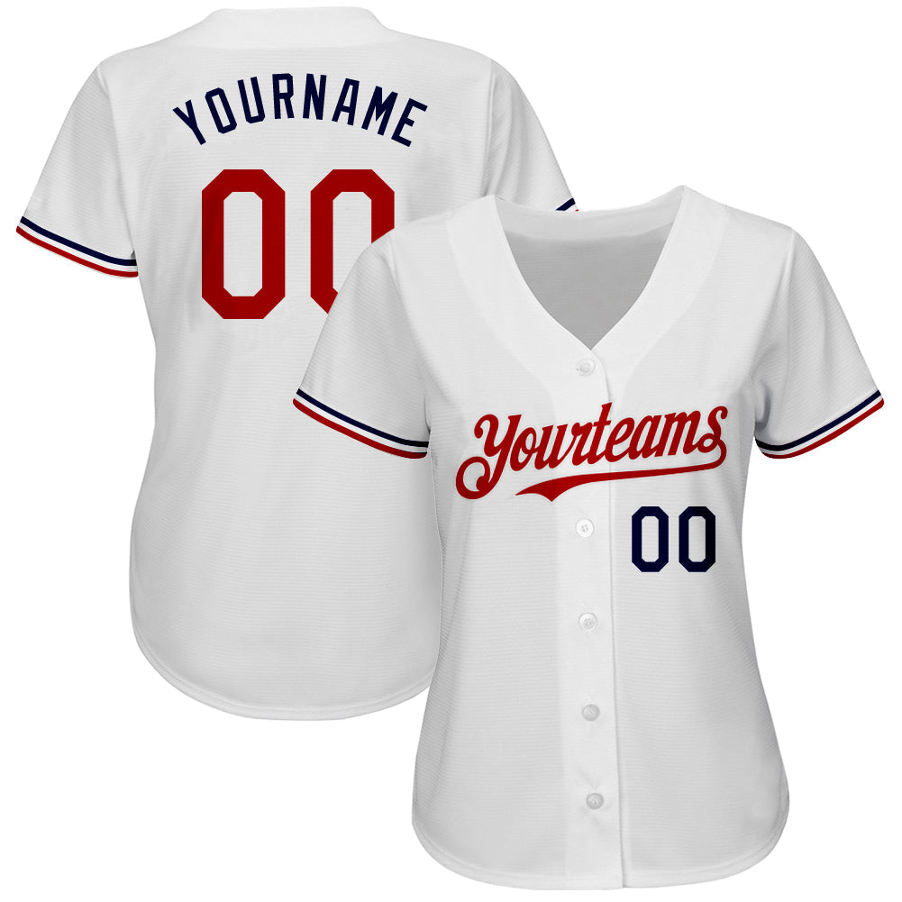 Custom White Red-Navy Authentic Baseball Jersey view 2