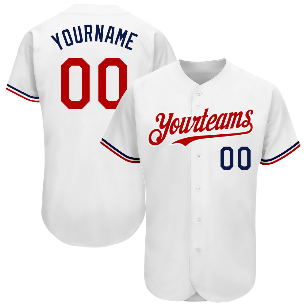 Custom White Red-Navy Authentic Baseball Jersey - Main View