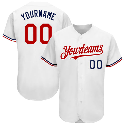 Custom White Red-Navy Authentic Baseball Jersey - Main View