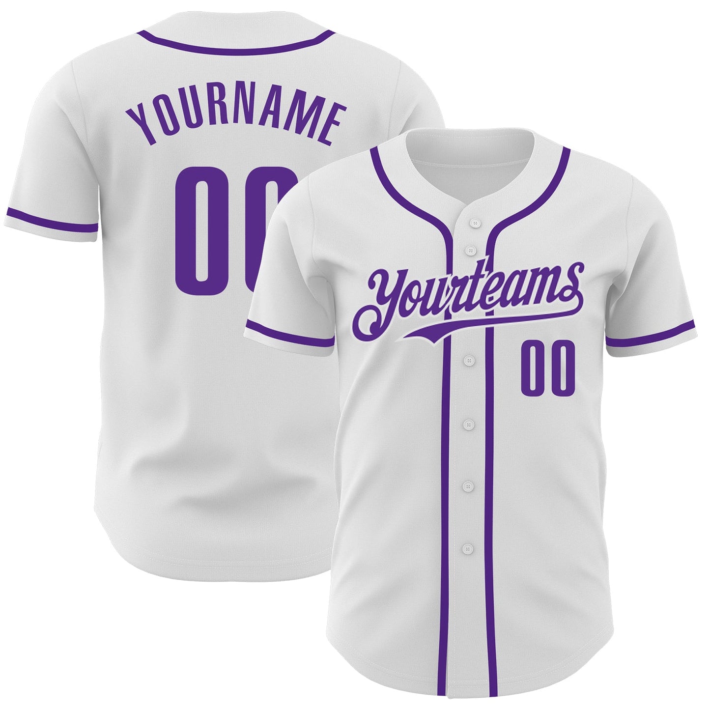 Custom White Purple Authentic Baseball Jersey - Main View