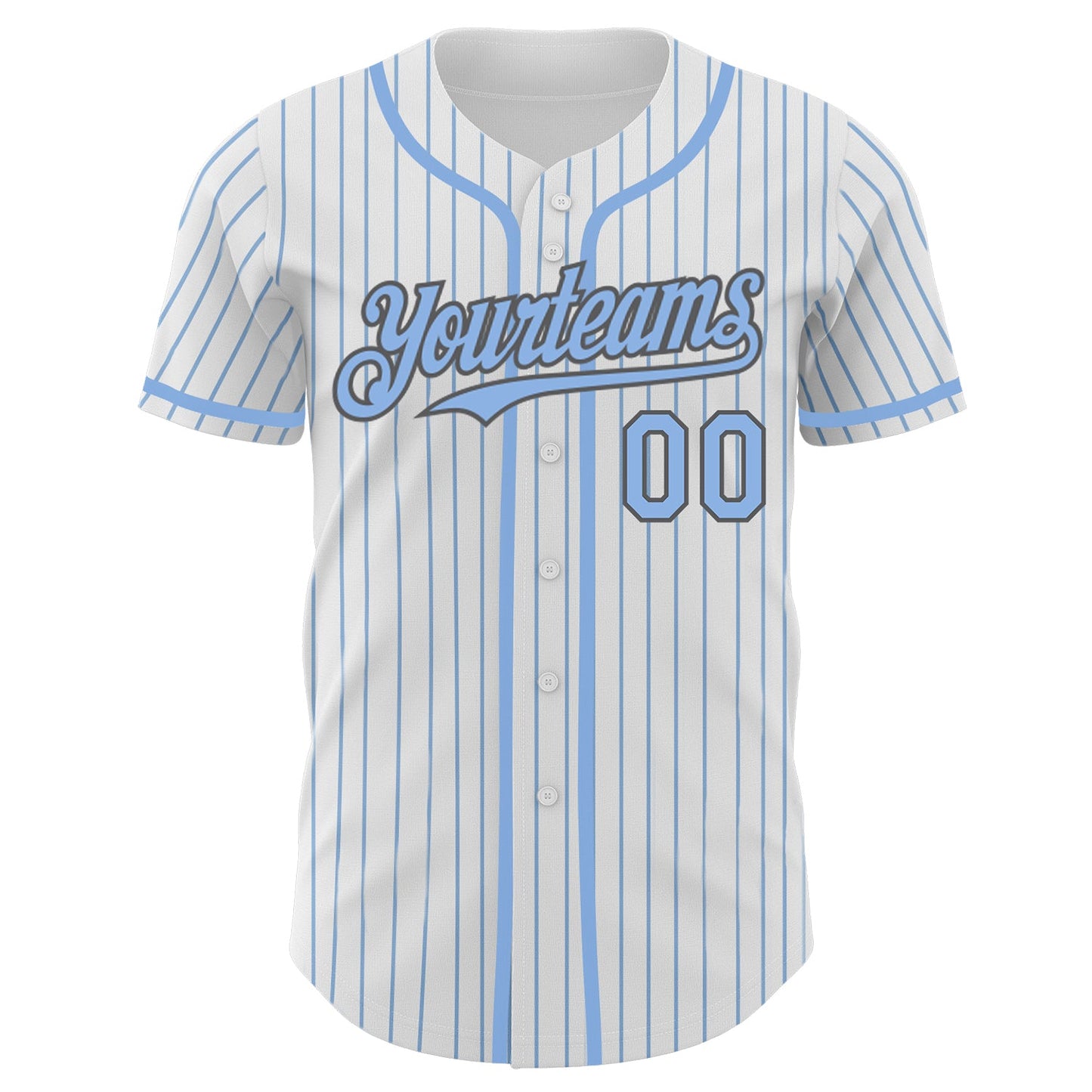 Custom White Light Blue Pinstripe Steel Gray Authentic Baseball Jersey view 2