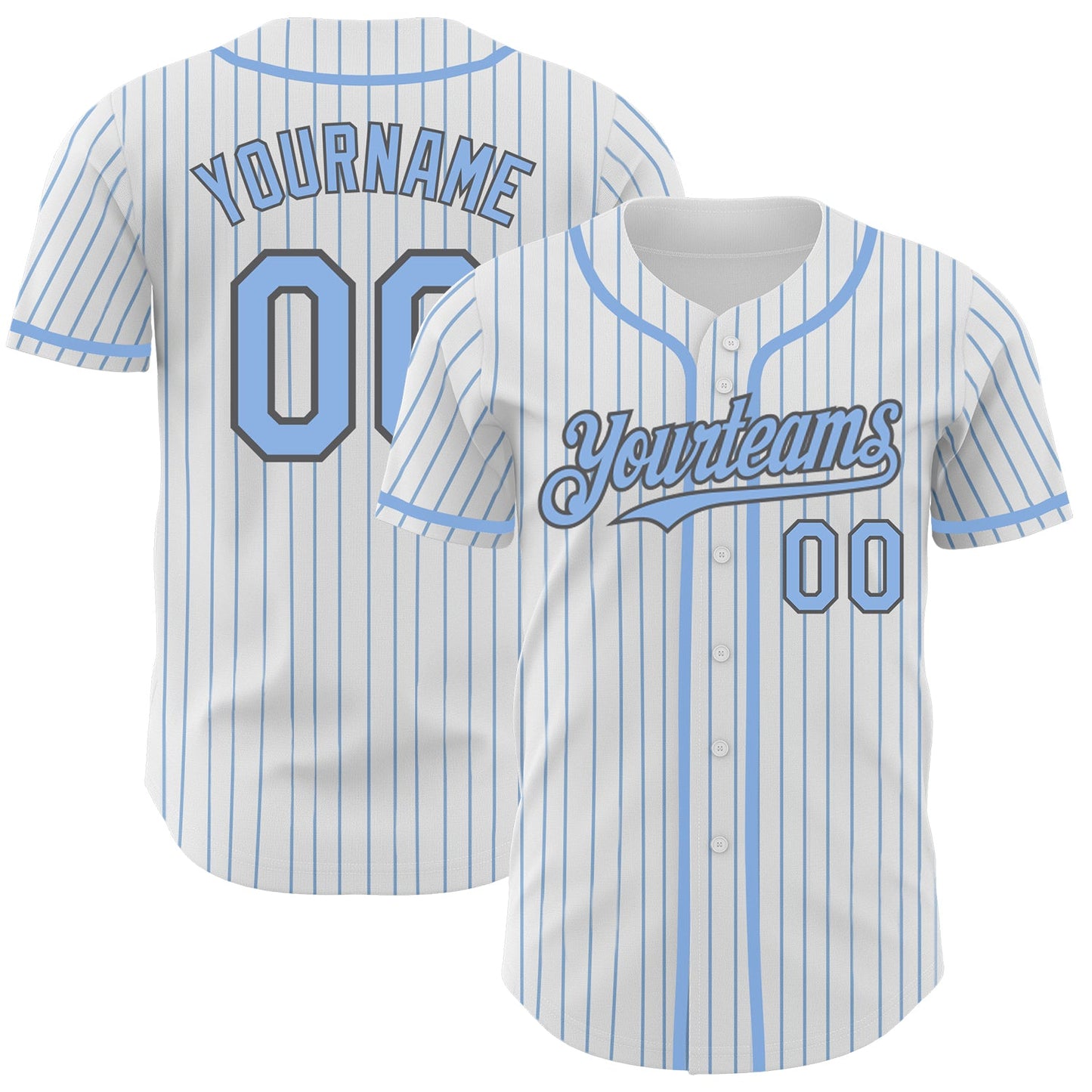 Custom White Light Blue Pinstripe Steel Gray Authentic Baseball Jersey - Main View