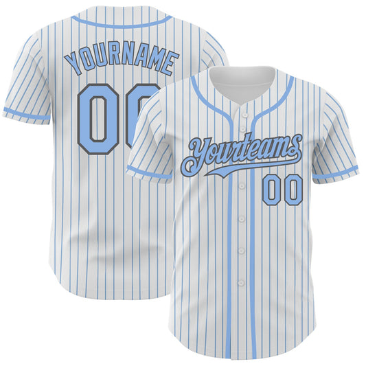 Custom White Light Blue Pinstripe Steel Gray Authentic Baseball Jersey - Main View
