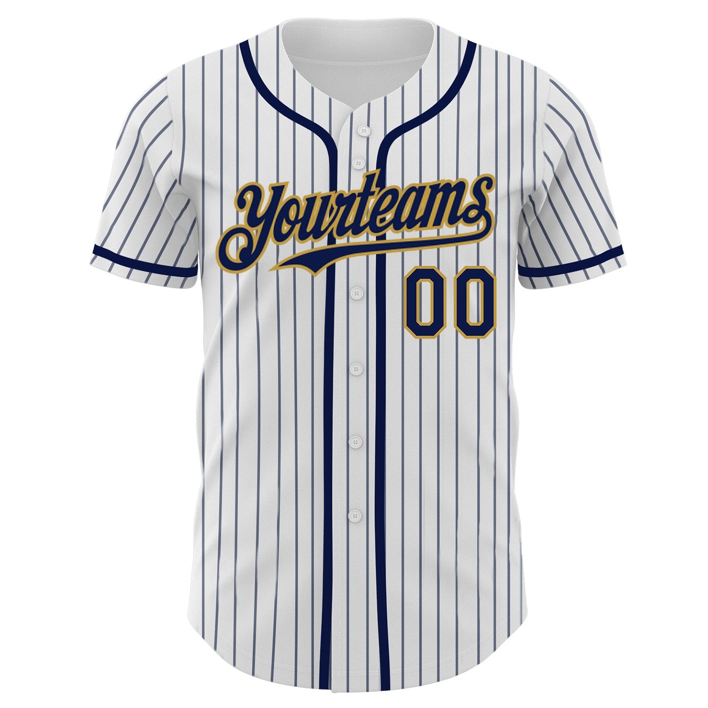Custom White Navy Pinstripe Old Gold Authentic Baseball Jersey view 2