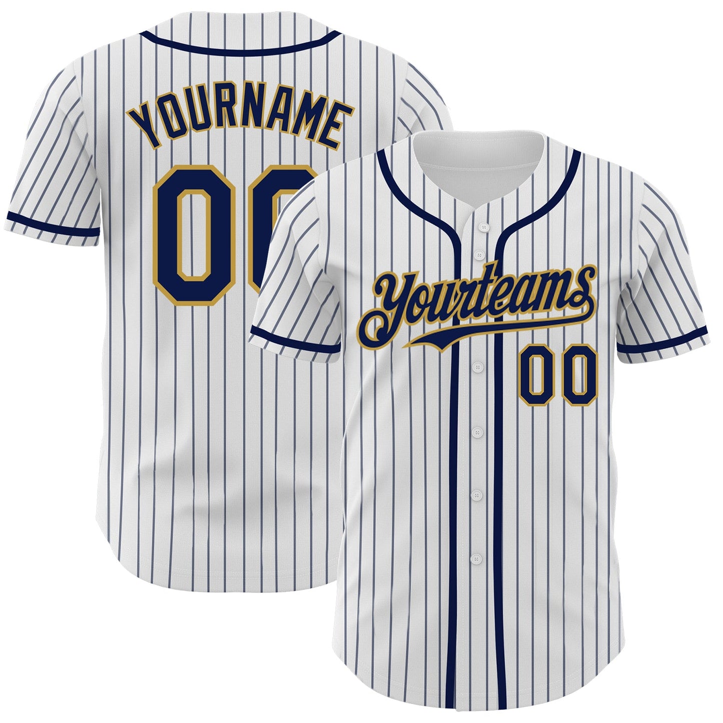 Custom White Navy Pinstripe Old Gold Authentic Baseball Jersey - Main View