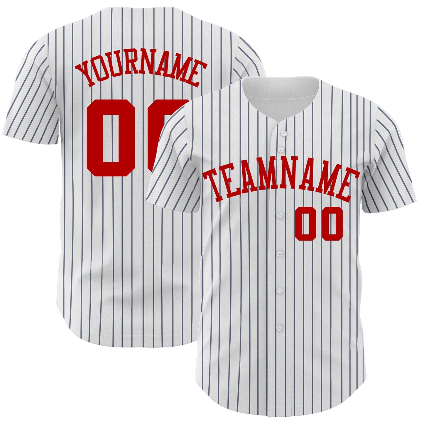 Custom White Navy Pinstripe Red Authentic Baseball Jersey - Main View