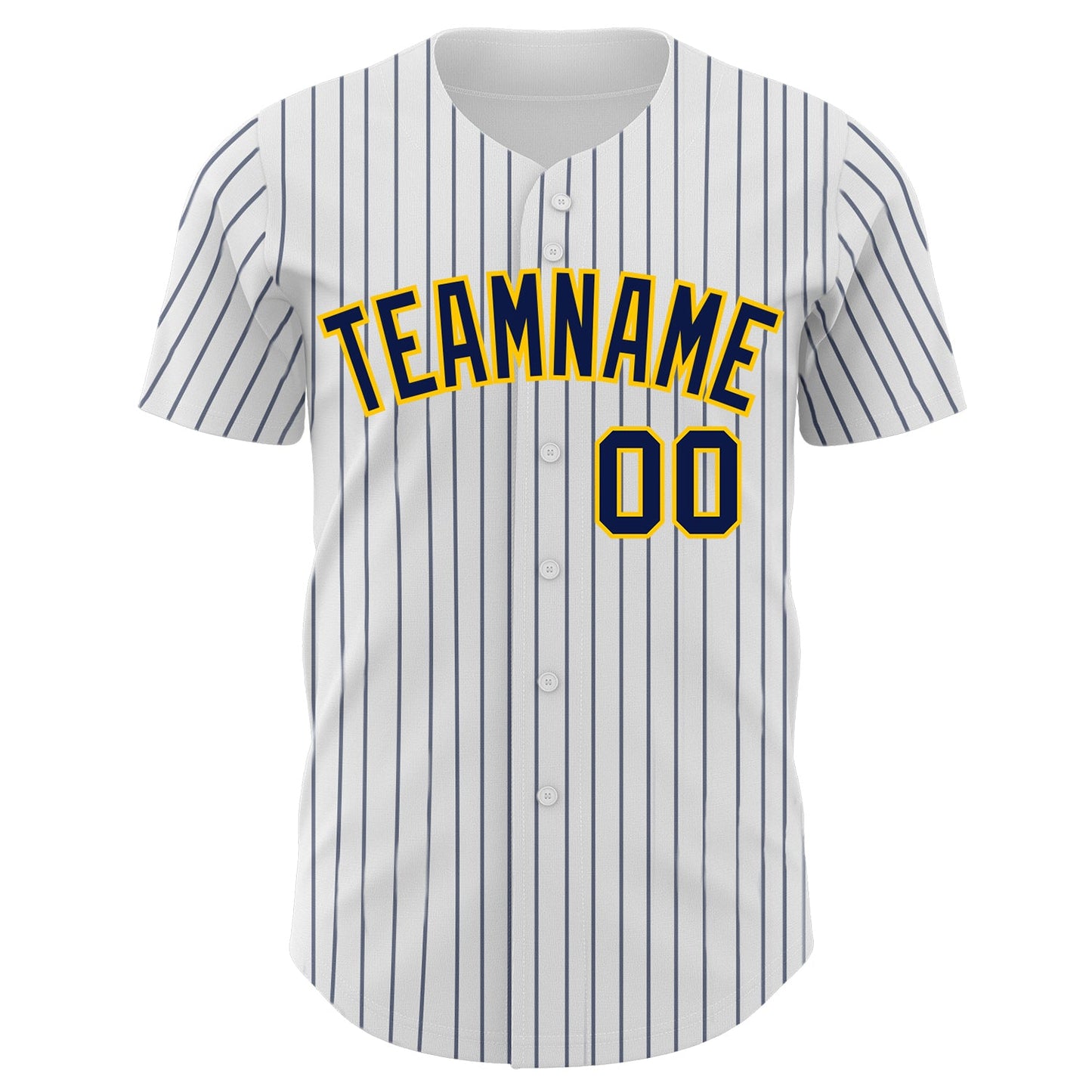 Custom White Navy Pinstripe Yellow Authentic Baseball Jersey view 2