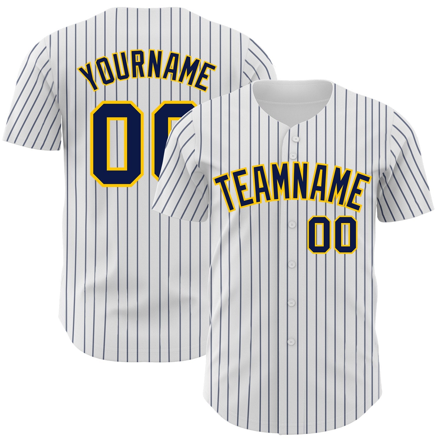 Custom White Navy Pinstripe Yellow Authentic Baseball Jersey - Main View