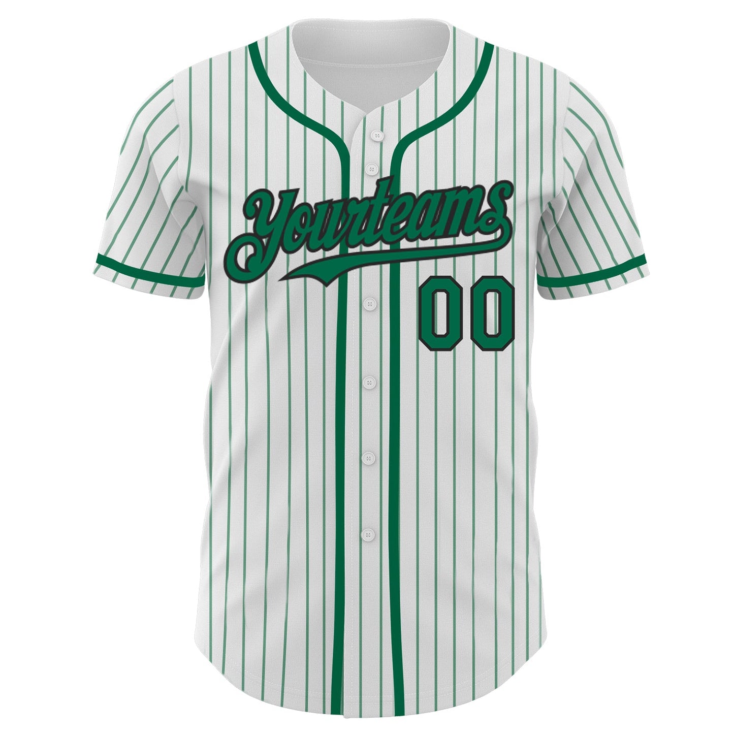 Custom White Kelly Green Pinstripe Black Authentic Baseball Jersey view 2