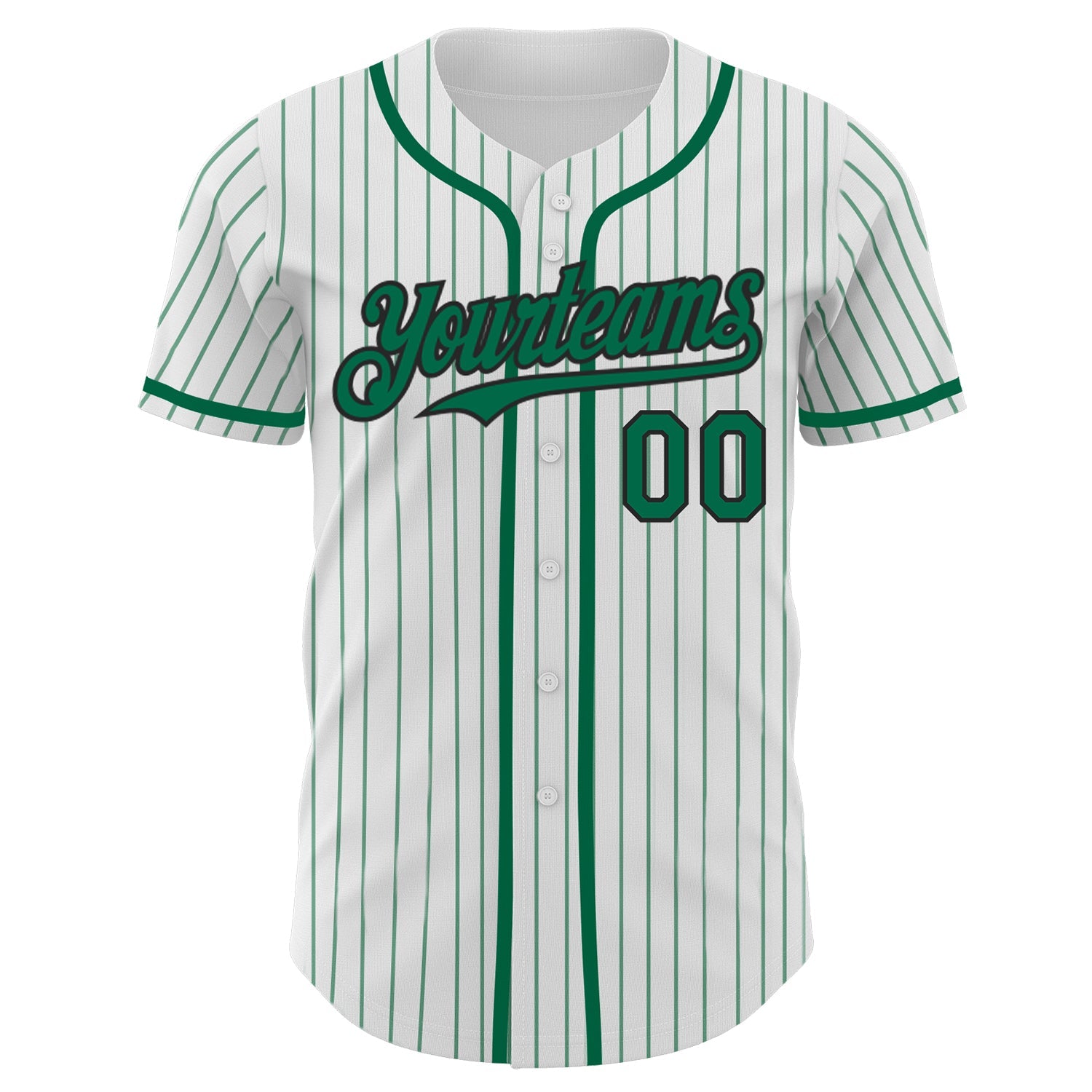 Custom White Kelly Green Pinstripe Black Authentic Baseball Jersey view 2