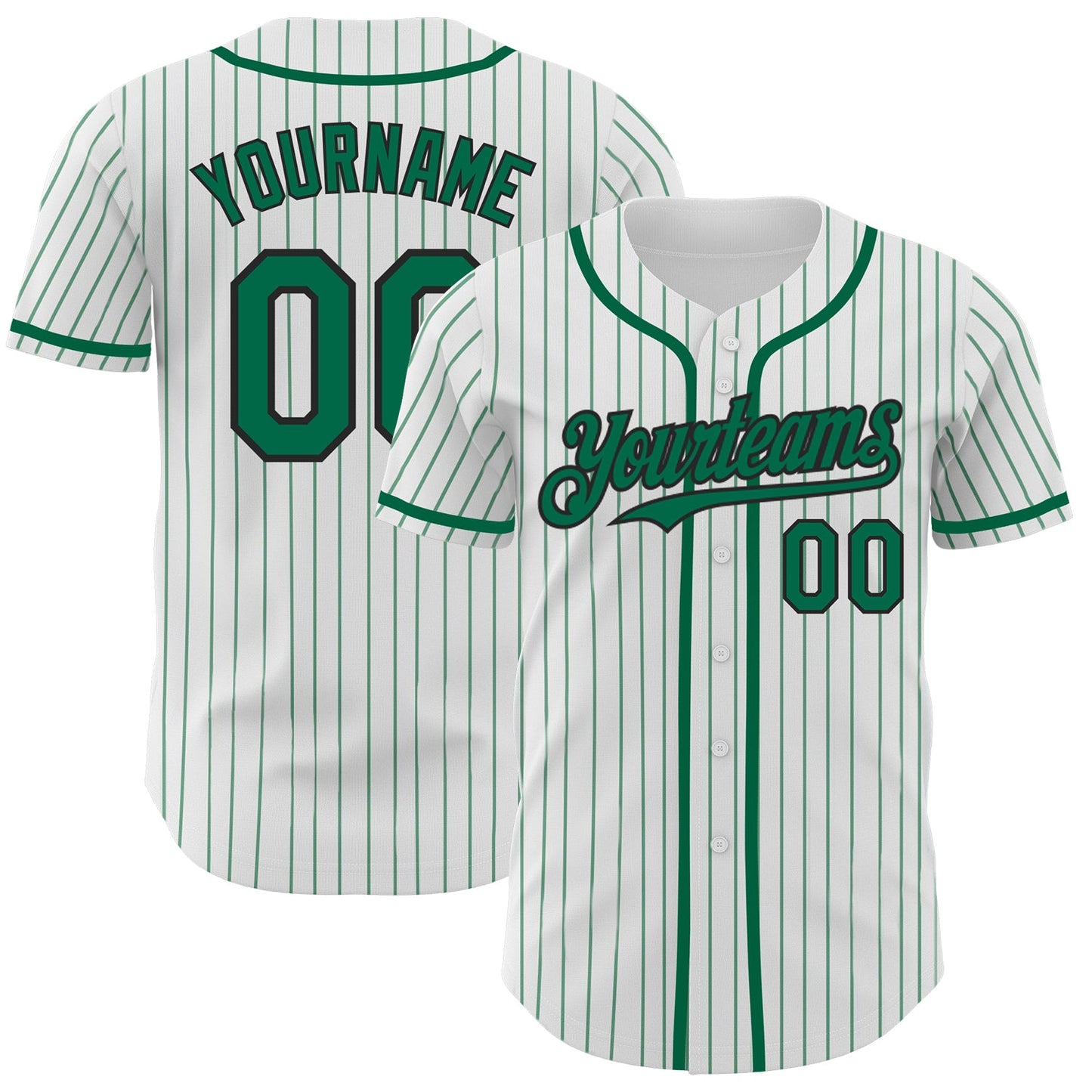 Custom White Kelly Green Pinstripe Black Authentic Baseball Jersey - Main View