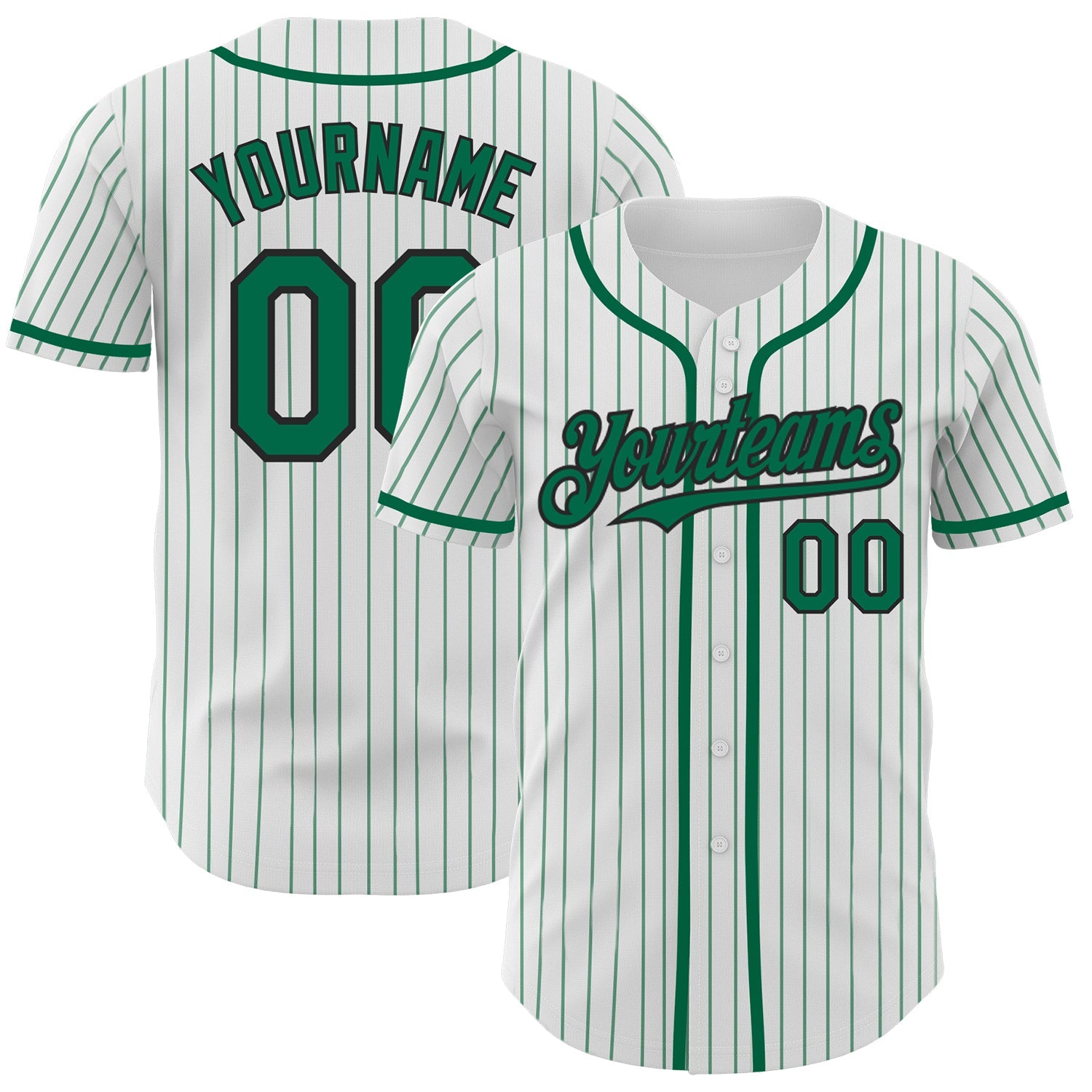 Custom White Kelly Green Pinstripe Black Authentic Baseball Jersey - Main View