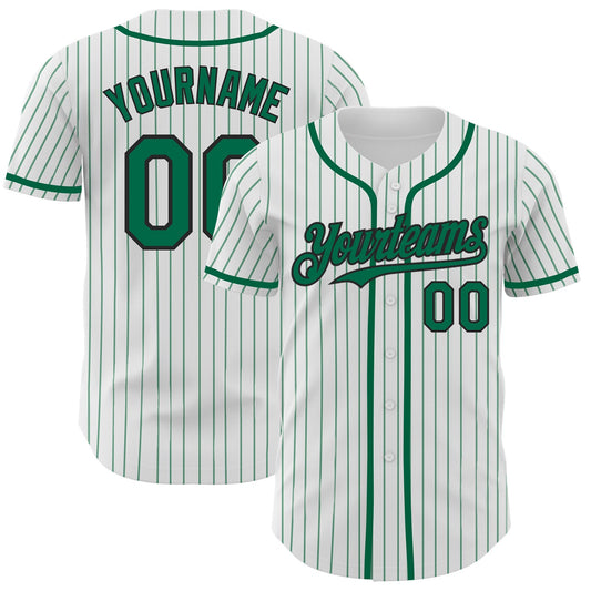 Custom White Kelly Green Pinstripe Black Authentic Baseball Jersey - Main View