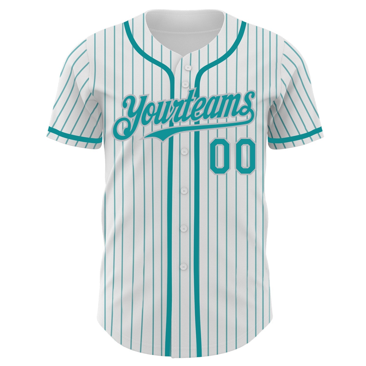 Custom White Teal Pinstripe Gray Authentic Baseball Jersey view 2