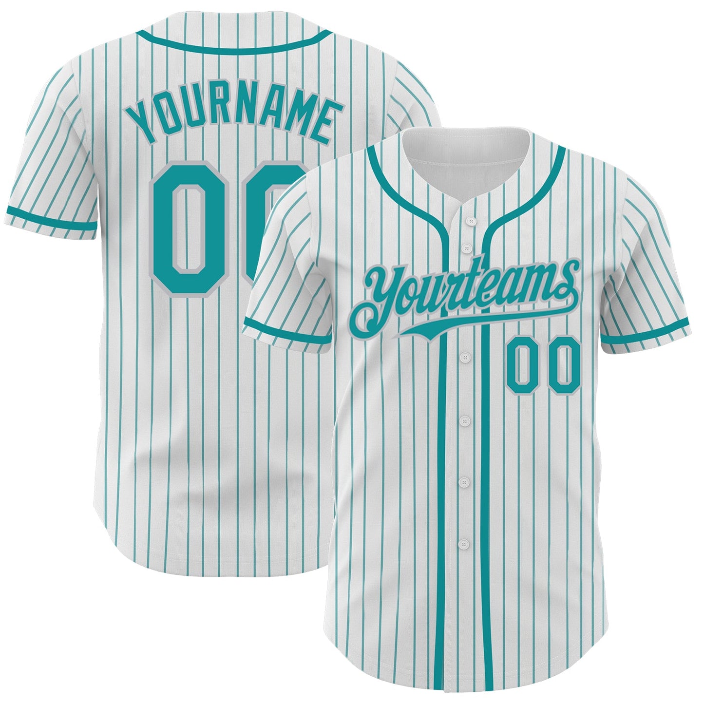 Custom White Teal Pinstripe Gray Authentic Baseball Jersey - Main View