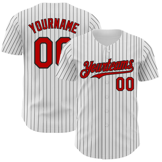 Custom White Black Pinstripe Red Authentic Baseball Jersey - Main View