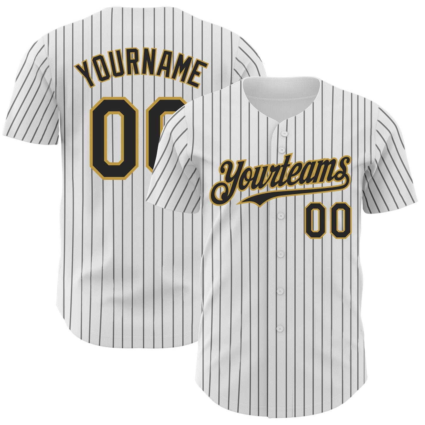 Custom White Black Pinstripe Old Gold Authentic Baseball Jersey - Main View